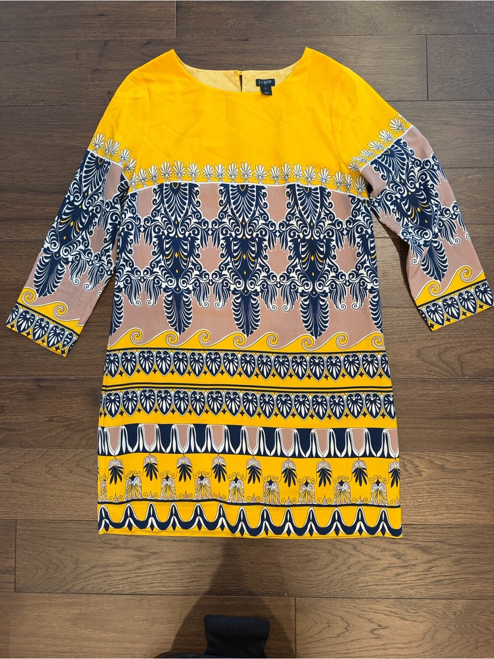 J. Crew Women’s Shift Dress in Yellow and Blue Scroll Print Size 6 - C52-098